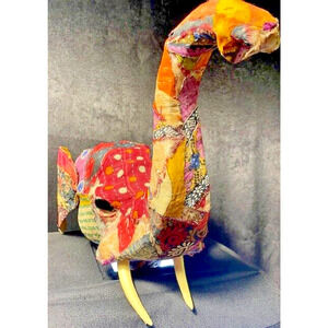 Vintage Elephant Patchwork Embroidered Wall Mount Folk Art 12" X 12"